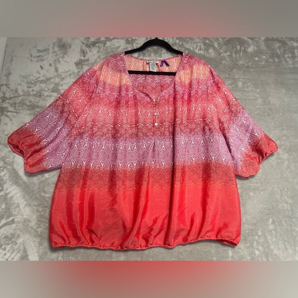 Catherine’s Sunset Shimmer Blouse Top Pink Purple Women’s 3XWP 26/28WP.